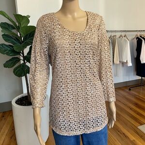 JM Collection Beige Crochet Blouse
